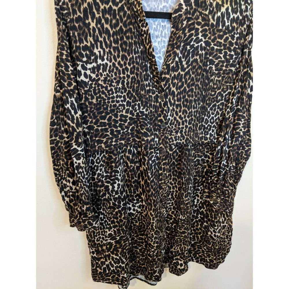 Zara Animal Print Button Front V-Neck Long Sleeve Viscose Shirt Dress Small - Picture 6 of 10